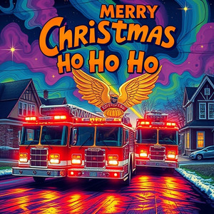 Three fire trucks pass through a small town neighborhood, with eerie sirens, warning lights, and amplified voice warning.  It is actually a failed attempt to lift spirits by amplifying "Merry Christmas Ho Ho Ho", but the townspeople think it's an emergency because they can't hear the words so they cower in fear in their houses